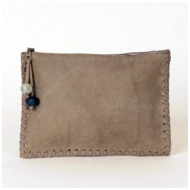 Moroccan Grey Leather Zip Pouch